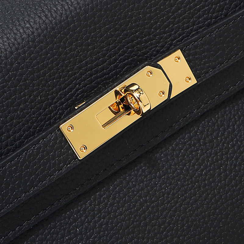 Women's Full-Grain Cowhide Leather Horizontal Crossbody Strap Top Handle Shoulder Bag With Gold Hardware