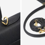 Women's Full-Grain Cowhide Leather Horizontal Crossbody Strap Top Handle Shoulder Bag With Gold Hardware
