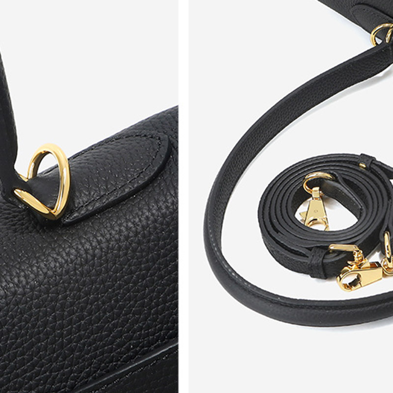 Women's Full-Grain Cowhide Leather Horizontal Crossbody Strap Top Handle Shoulder Bag With Gold Hardware