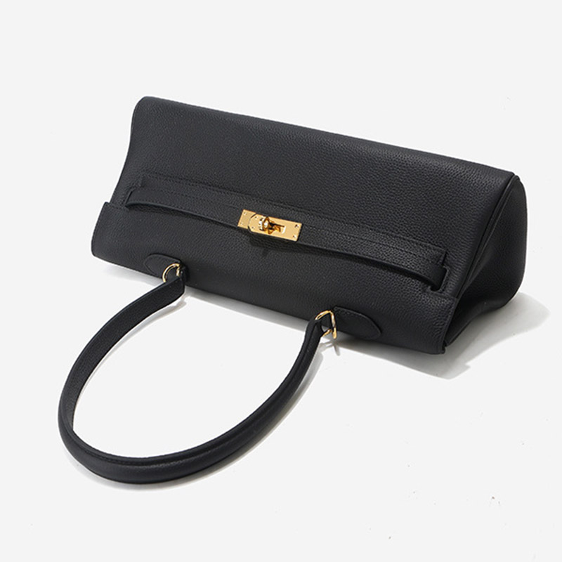 Women's Full-Grain Cowhide Leather Horizontal Crossbody Strap Top Handle Shoulder Bag With Gold Hardware