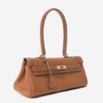Women's Full-Grain Cowhide Leather Horizontal Crossbody Strap Top Handle Shoulder Bag With Gold Hardware