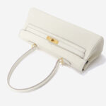 Women's Full-Grain Cowhide Leather Horizontal Crossbody Strap Top Handle Shoulder Bag With Gold Hardware
