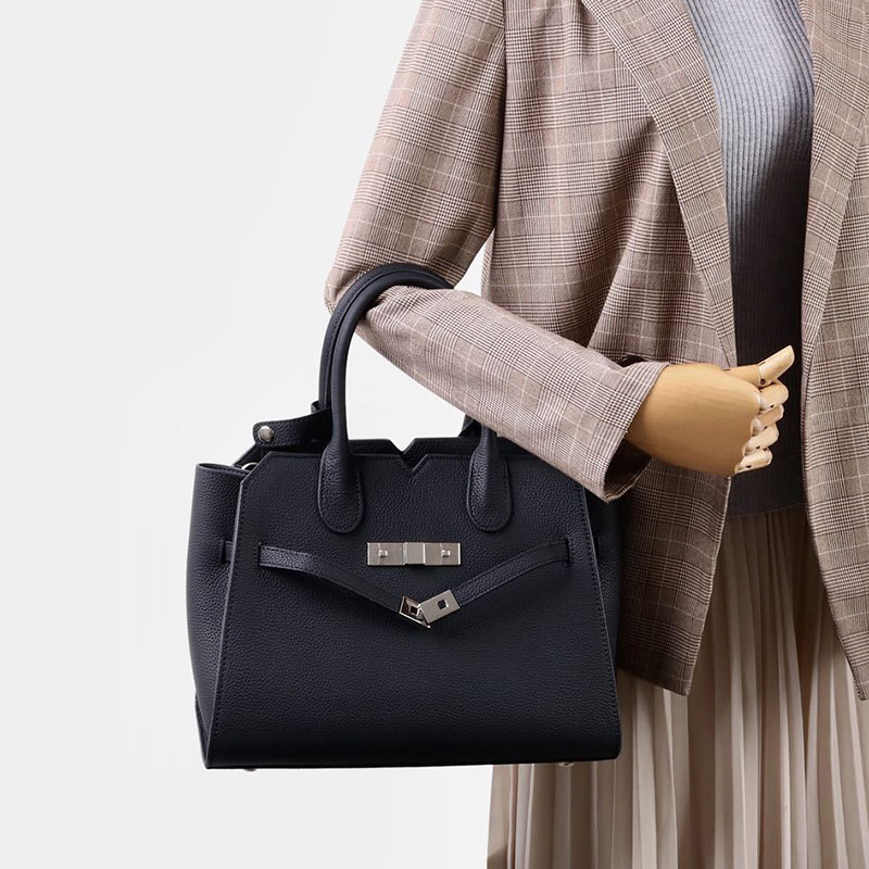 Women's Full-Grain Leather Drawstring Buckle Satchel Handbag with Crossbody Strap
