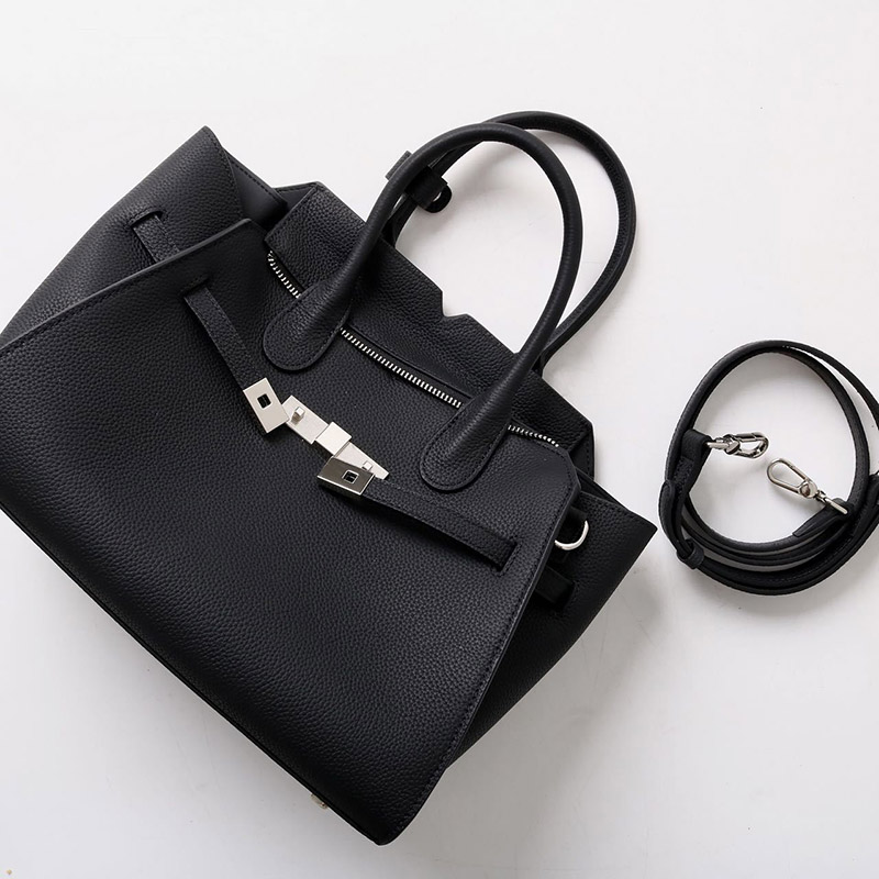 Women's Full-Grain Leather Drawstring Buckle Satchel Handbag with Crossbody Strap