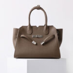 Women's Full-Grain Leather Drawstring Buckle Satchel Handbag with Crossbody Strap