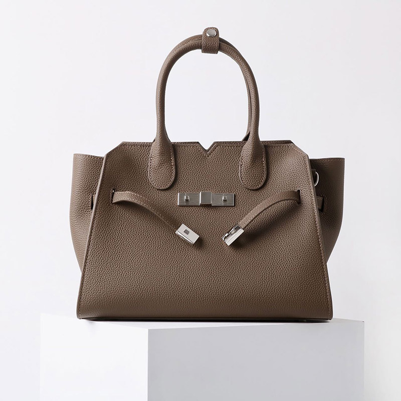 Women's Full-Grain Leather Drawstring Buckle Satchel Handbag with Crossbody Strap