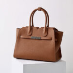 Women's Full-Grain Leather Drawstring Buckle Satchel Handbag with Crossbody Strap