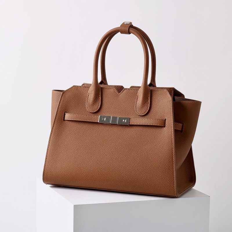 Women's Full-Grain Leather Drawstring Buckle Satchel Handbag with Crossbody Strap