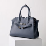 Women's Full-Grain Leather Drawstring Buckle Satchel Handbag with Crossbody Strap