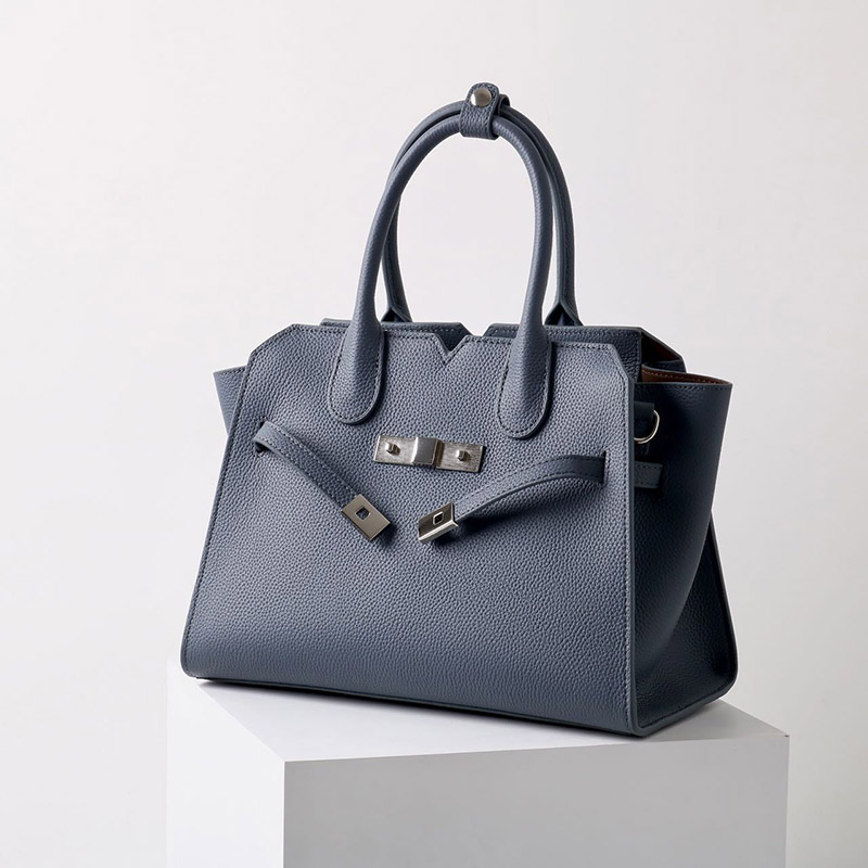 Women's Full-Grain Leather Drawstring Buckle Satchel Handbag with Crossbody Strap