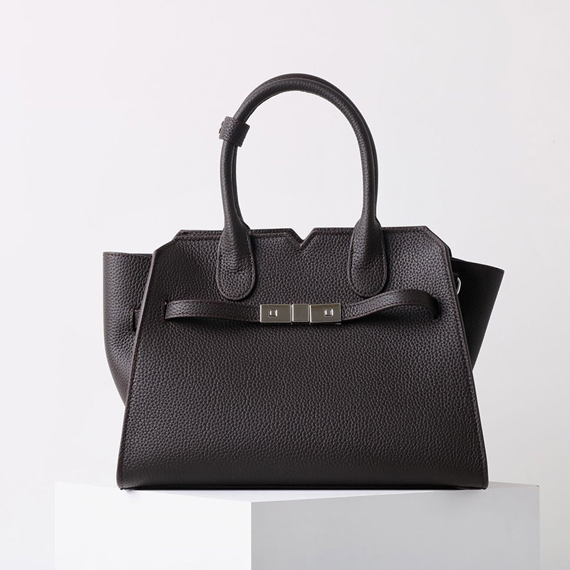 Women's Full-Grain Leather Drawstring Buckle Satchel Handbag with Crossbody Strap