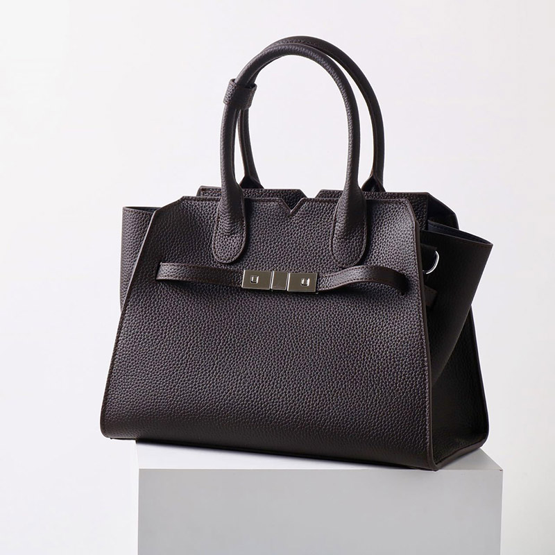 Women's Full-Grain Leather Drawstring Buckle Satchel Handbag with Crossbody Strap