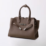 Women's Full-Grain Leather Drawstring Buckle Satchel Handbag with Crossbody Strap