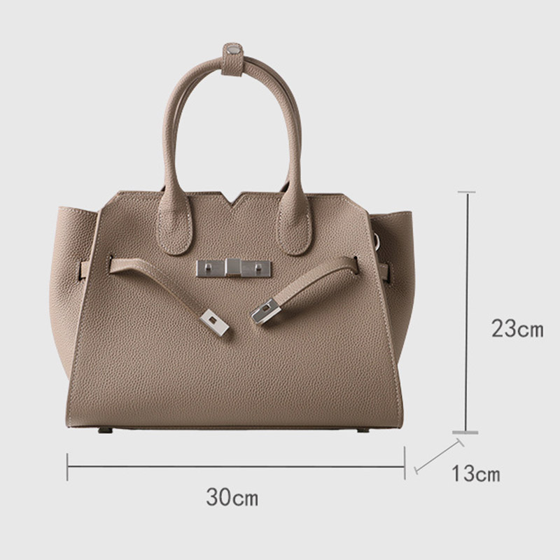 Women's Full-Grain Leather Drawstring Buckle Satchel Handbag with Crossbody Strap