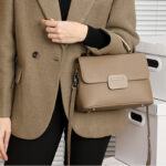 Women's Full-Grain Leather Flap Top Handle Crossbody Shoulder Bag