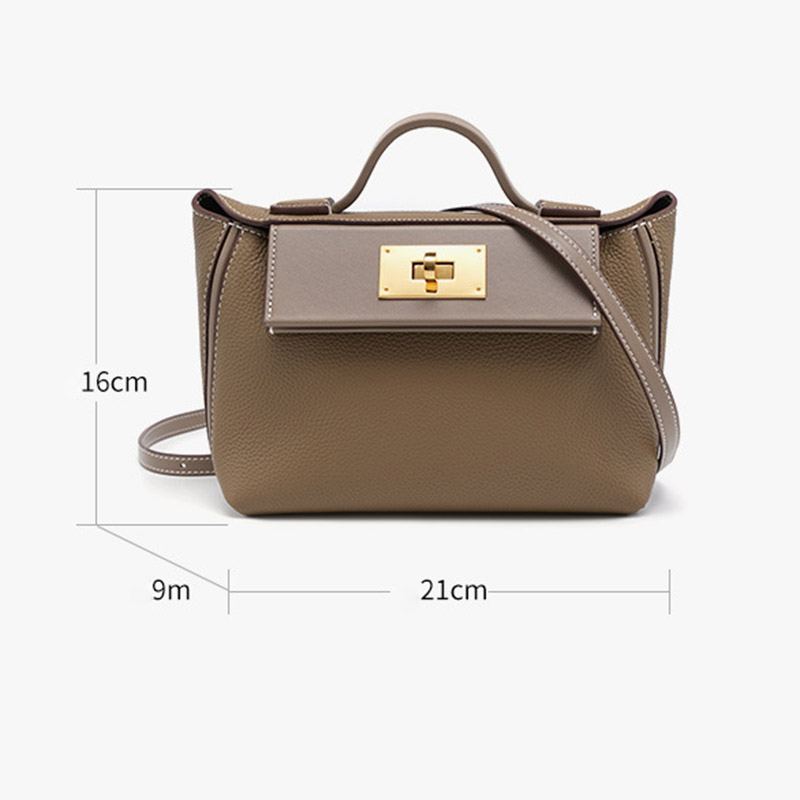 Sac à main en cuir pleine fleur avec fermeture Twist Lock et bandoulière pour femmes