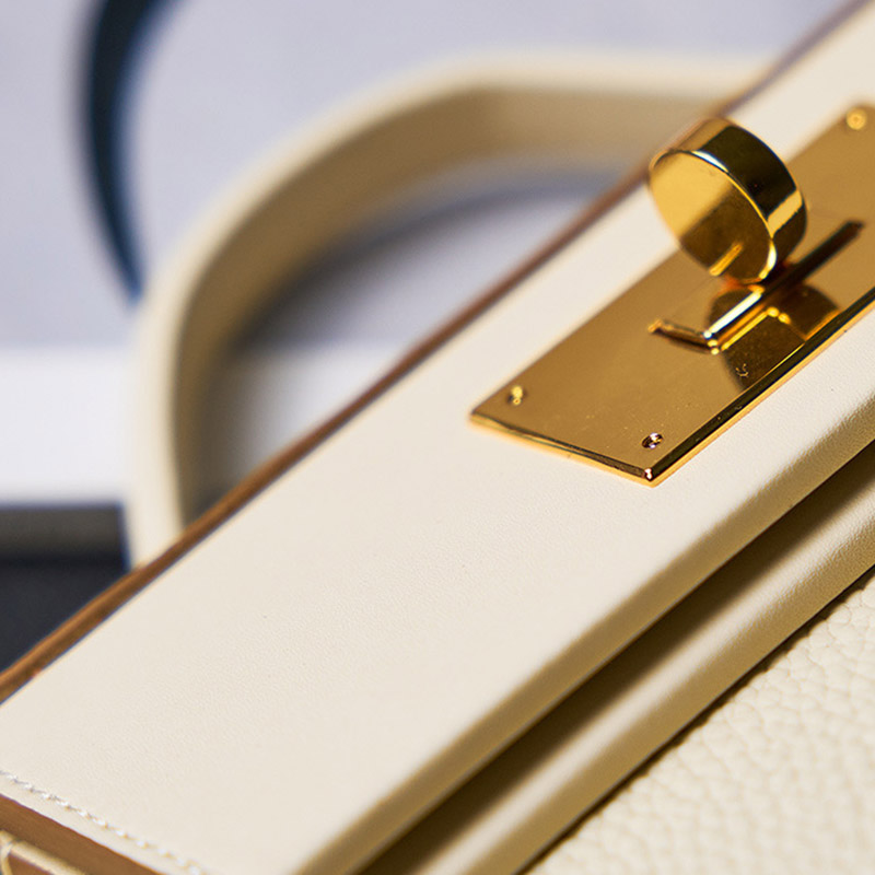 Sac à main en cuir pleine fleur avec fermeture Twist Lock et bandoulière pour femmes
