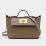 Sac à main en cuir pleine fleur avec fermeture Twist Lock et bandoulière pour femmes