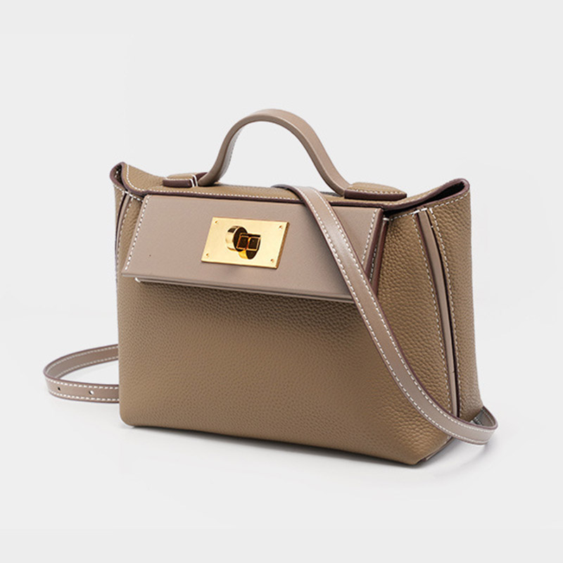 Sac à main en cuir pleine fleur avec fermeture Twist Lock et bandoulière pour femmes