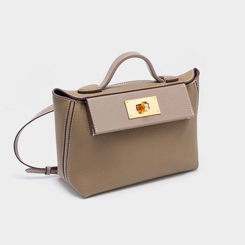 Sac à main en cuir pleine fleur avec fermeture Twist Lock et bandoulière pour femmes