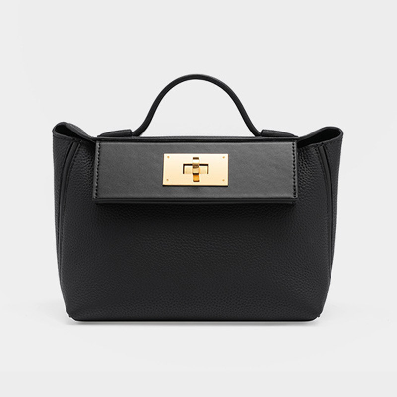 Sac à main en cuir pleine fleur avec fermeture Twist Lock et bandoulière pour femmes