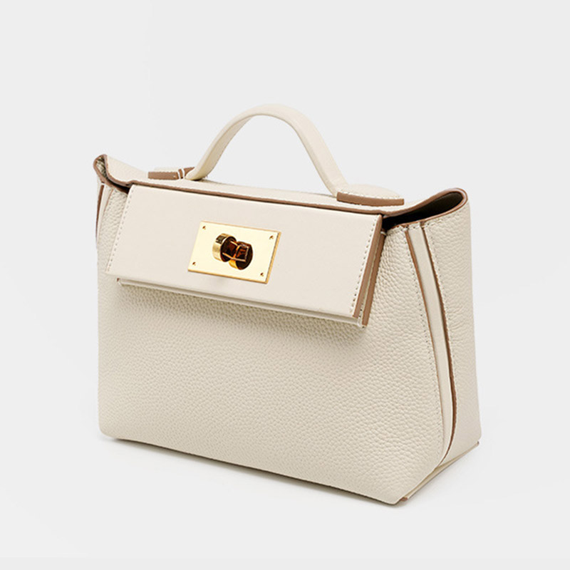 Sac à main en cuir pleine fleur avec fermeture Twist Lock et bandoulière pour femmes