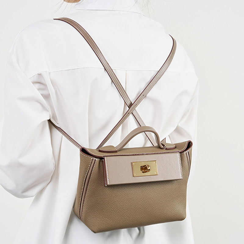 Sac à main en cuir pleine fleur avec fermeture Twist Lock et bandoulière pour femmes