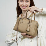 Women's Full-Grain Leather Pillow-Shaped Crossbody Shoulder Strap Handbag With Lock Detail