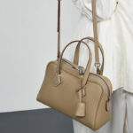 Women's Full-Grain Leather Pillow-Shaped Crossbody Shoulder Strap Handbag With Lock Detail
