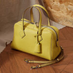 Women's Full-Grain Leather Pillow-Shaped Crossbody Shoulder Strap Handbag With Lock Detail