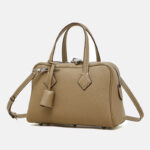 Women's Full-Grain Leather Pillow-Shaped Crossbody Shoulder Strap Handbag With Lock Detail