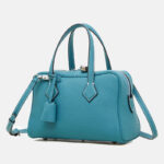 Women's Full-Grain Leather Pillow-Shaped Crossbody Shoulder Strap Handbag With Lock Detail
