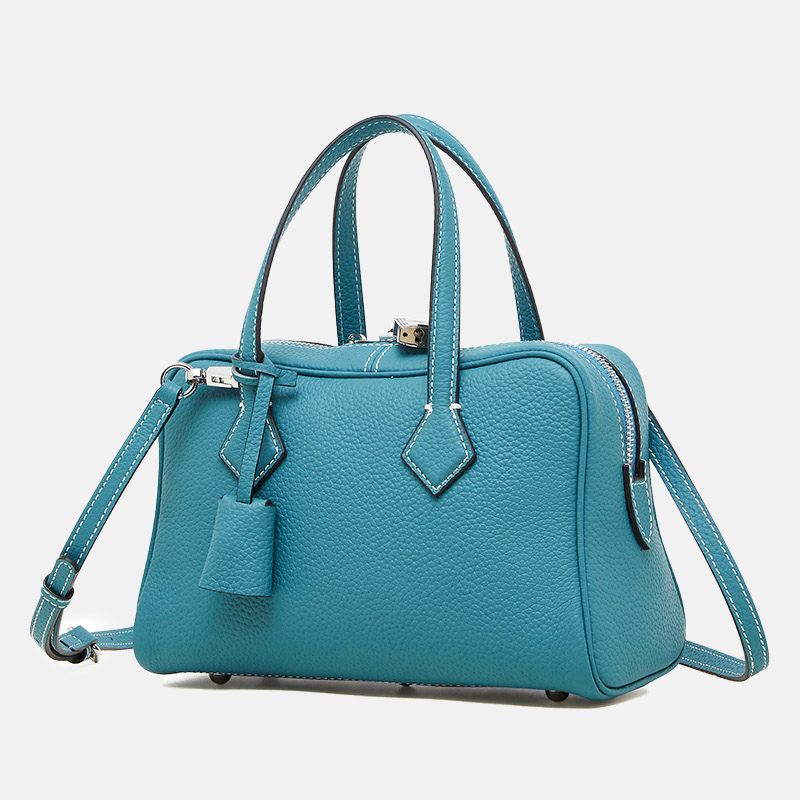 Women's Full-Grain Leather Pillow-Shaped Crossbody Shoulder Strap Handbag With Lock Detail