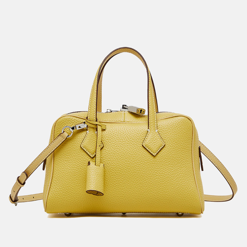 Women's Full-Grain Leather Pillow-Shaped Crossbody Shoulder Strap Handbag With Lock Detail