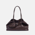 Women's Large Full-Grain Cowhide Leather Minimalist Buckle Shoulder Tote Bag With Mini Pouch