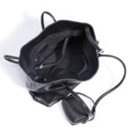Women's Large Full-Grain Cowhide Leather Minimalist Buckle Shoulder Tote Bag With Mini Pouch