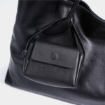 Women's Large Full-Grain Cowhide Leather Minimalist Buckle Shoulder Tote Bag With Mini Pouch