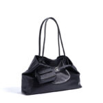 Women's Large Full-Grain Cowhide Leather Minimalist Buckle Shoulder Tote Bag With Mini Pouch