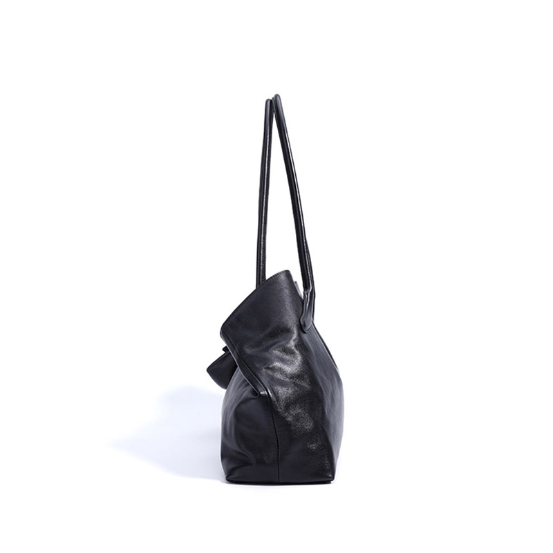 Women's Large Full-Grain Cowhide Leather Minimalist Buckle Shoulder Tote Bag With Mini Pouch