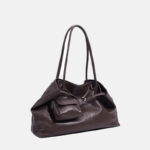 Women's Large Full-Grain Cowhide Leather Minimalist Buckle Shoulder Tote Bag With Mini Pouch