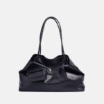 Women's Large Full-Grain Cowhide Leather Minimalist Buckle Shoulder Tote Bag With Mini Pouch