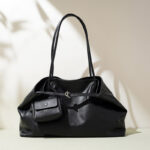 Women's Large Full-Grain Cowhide Leather Minimalist Buckle Shoulder Tote Bag With Mini Pouch