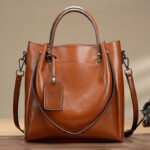 Women's Large Vintage Oil-Wax Split Leather Shoulder Tote Bag with Crossbody Strap