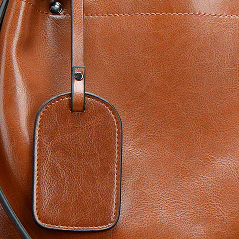 Women's Large Vintage Oil-Wax Split Leather Shoulder Tote Bag with Crossbody Strap