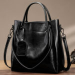 Women's Large Vintage Oil-Wax Split Leather Shoulder Tote Bag with Crossbody Strap