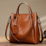 Women's Large Vintage Oil-Wax Split Leather Shoulder Tote Bag with Crossbody Strap