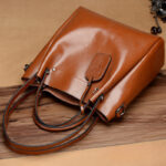 Women's Large Vintage Oil-Wax Split Leather Shoulder Tote Bag with Crossbody Strap