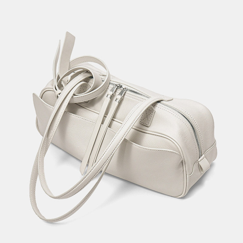 Damen Leder Boston Schultertasche Baguette Tasche mit Reissverschluss