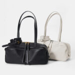 Damen Leder Boston Schultertasche Baguette Tasche mit Reissverschluss