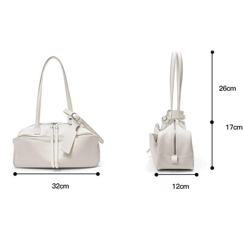 Damen Leder Boston Schultertasche Baguette Tasche mit Reissverschluss